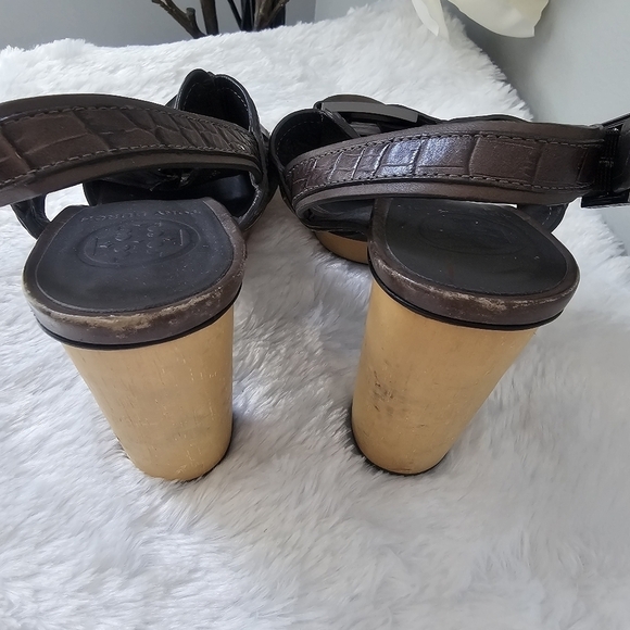 TORY BURCH Kayla Croc Leather Platform Sandals Heels - Picture 8 of 12